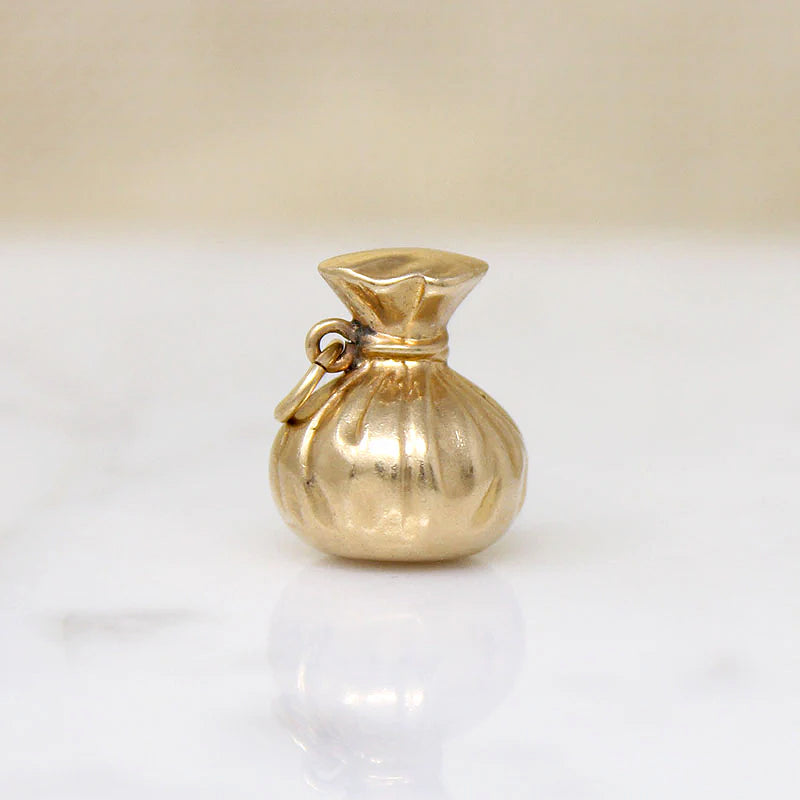 Chubby 3-D Money Bag Charm in 14k Gold