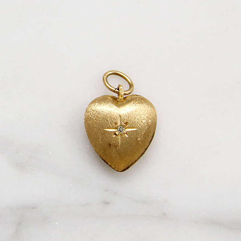 Star-Set Diamond in Florentine Finished Gold Heart Charm