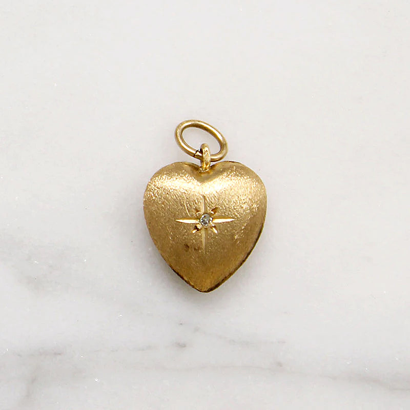 Star-Set Diamond in Florentine Finished Gold Heart Charm