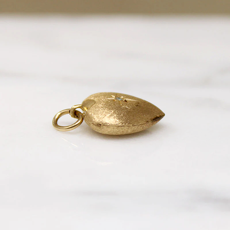 Star-Set Diamond in Florentine Finished Gold Heart Charm