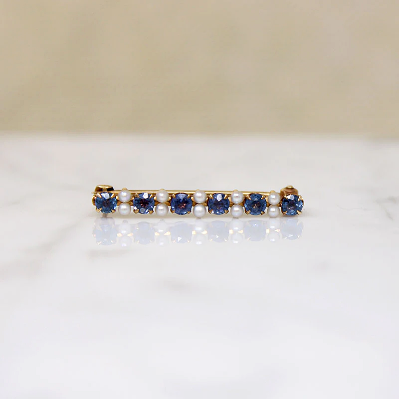 Cornflower Blue Sapphire & Pearl Edwardian Brooch