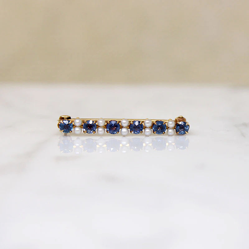 Cornflower Blue Sapphire & Pearl Edwardian Brooch