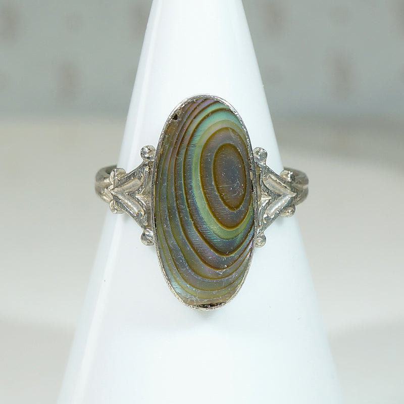 Psychedelic Abalone in Sterling Silver Deco Ring