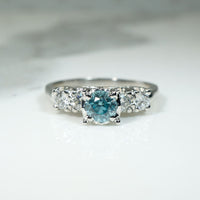 Crisp Mid Century Natural Blue Zircon & Diamond Ring