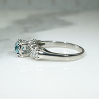 Crisp Mid Century Natural Blue Zircon & Diamond Ring