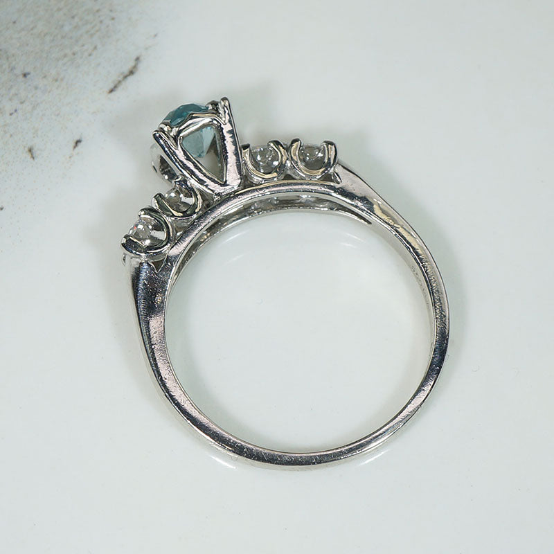 Crisp Mid Century Natural Blue Zircon & Diamond Ring