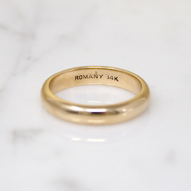 Deep Half Round 14k Gold Band Signed "Romany"