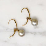 Silvery Pearls on 14k Gold Lever Back Earrings