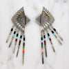 Wild Inlaid Silver Earrings with Fringe Signed Q.T.