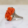 Lush Blossom-Carved Coral in Silver Ring