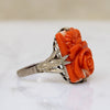 Lush Blossom-Carved Coral in Silver Ring