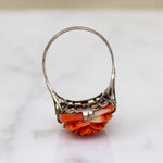 Lush Blossom-Carved Coral in Silver Ring