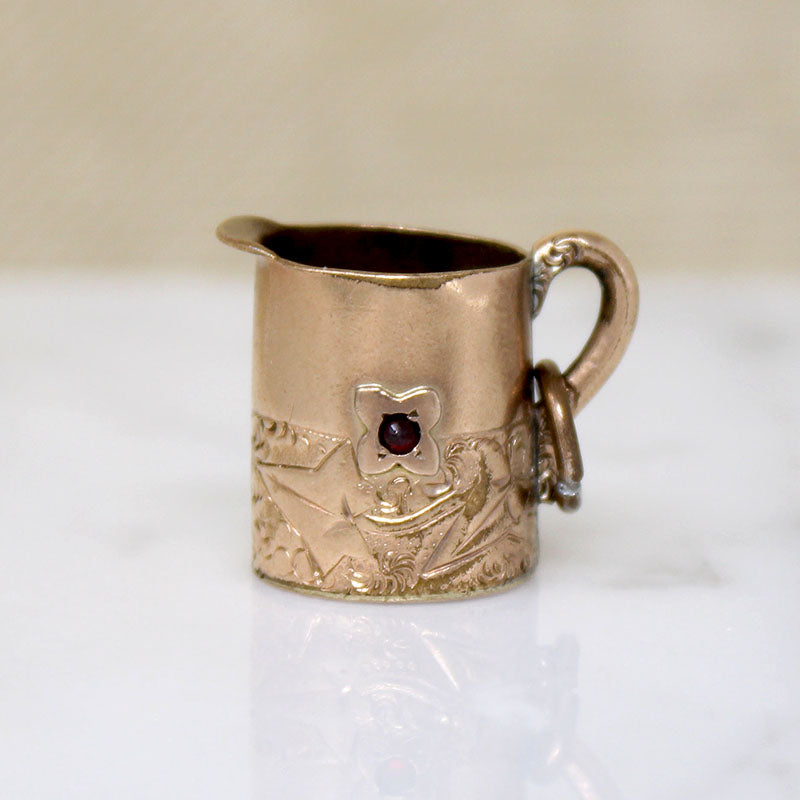 Wee Engraved Gold & Garnet Pitcher Charm