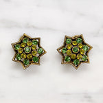 Flashing Green Rhinestone Star Earrings Signed Kramer