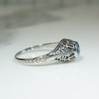 Montana Sapphire & White Gold Filigree Deco Ring