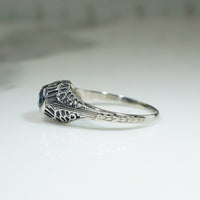 Montana Sapphire & White Gold Filigree Deco Ring