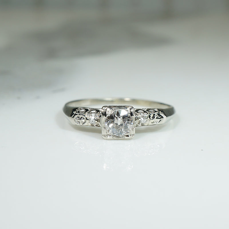 Clean-Lined White Gold & Old Euro Cut Diamond Ring