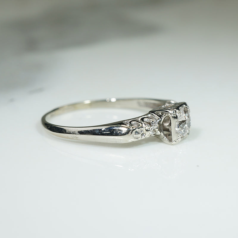 Clean-Lined White Gold & Old Euro Cut Diamond Ring