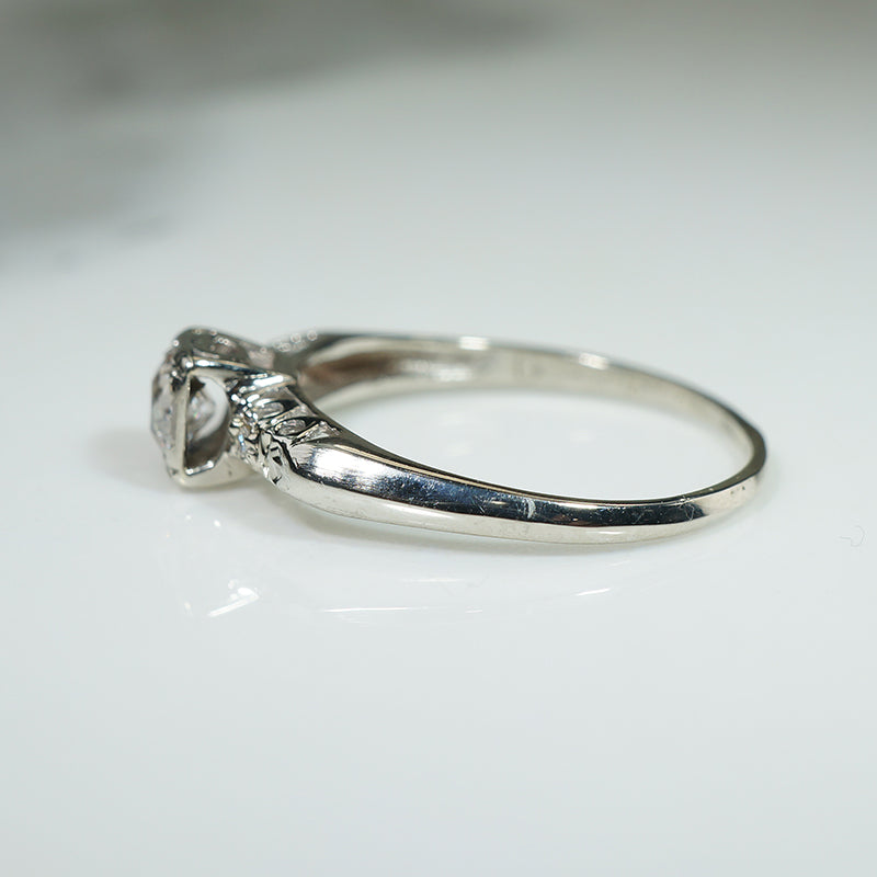 Clean-Lined White Gold & Old Euro Cut Diamond Ring