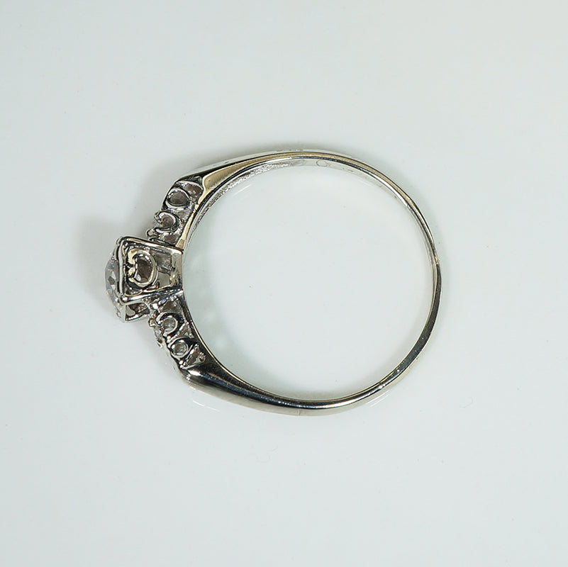 Clean-Lined White Gold & Old Euro Cut Diamond Ring