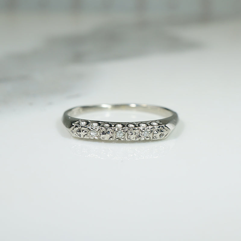 White Gold Vintage Diamond Wedding Band