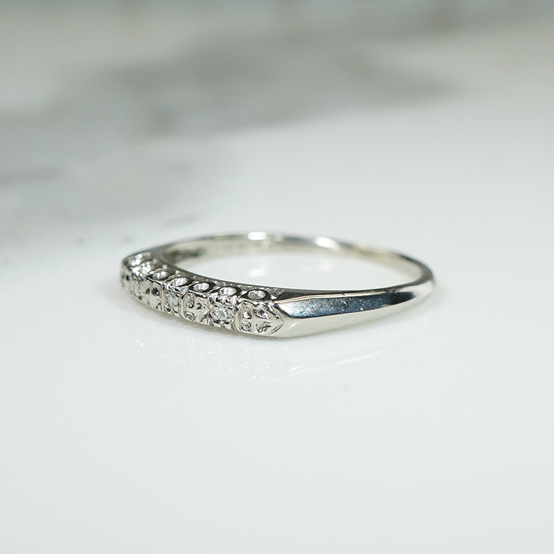 White Gold Vintage Diamond Wedding Band