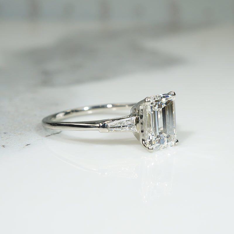 Stunning 1940s Emerald Cut Diamond Engagement Ring