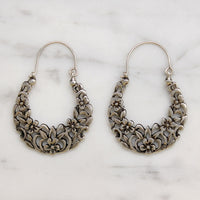 Delightful Floral Motif Sterling Silver Hoop Earrings