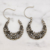 Delightful Floral Motif Sterling Silver Hoop Earrings