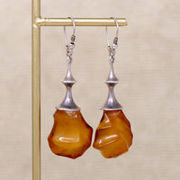 Captivating Modernist Sterling & Amber Earrings