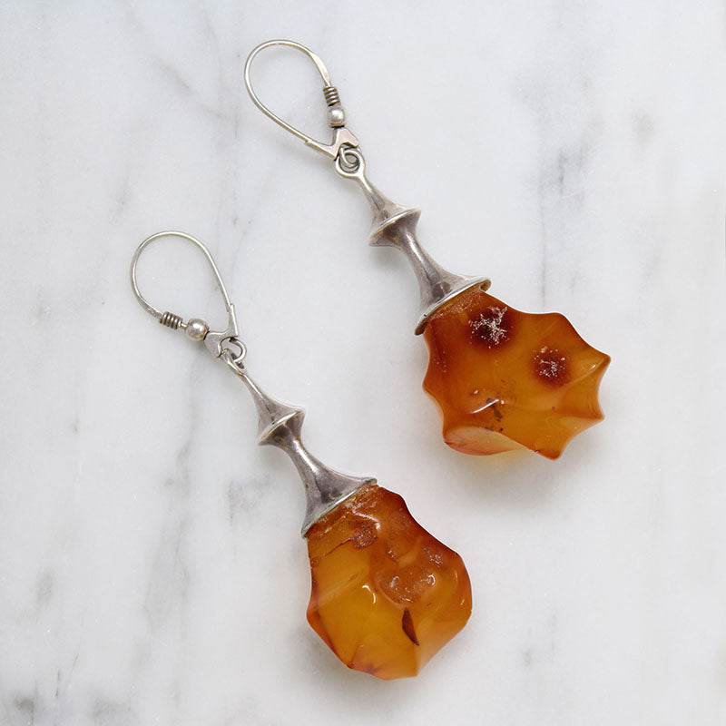 Captivating Modernist Sterling & Amber Earrings