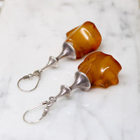 Captivating Modernist Sterling & Amber Earrings
