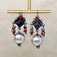 Matle-Style Mexican Sterling Earrings with Coral & Amethyst