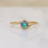 Vibrant Opal in Dainty 14k Gold Bypass Ring 