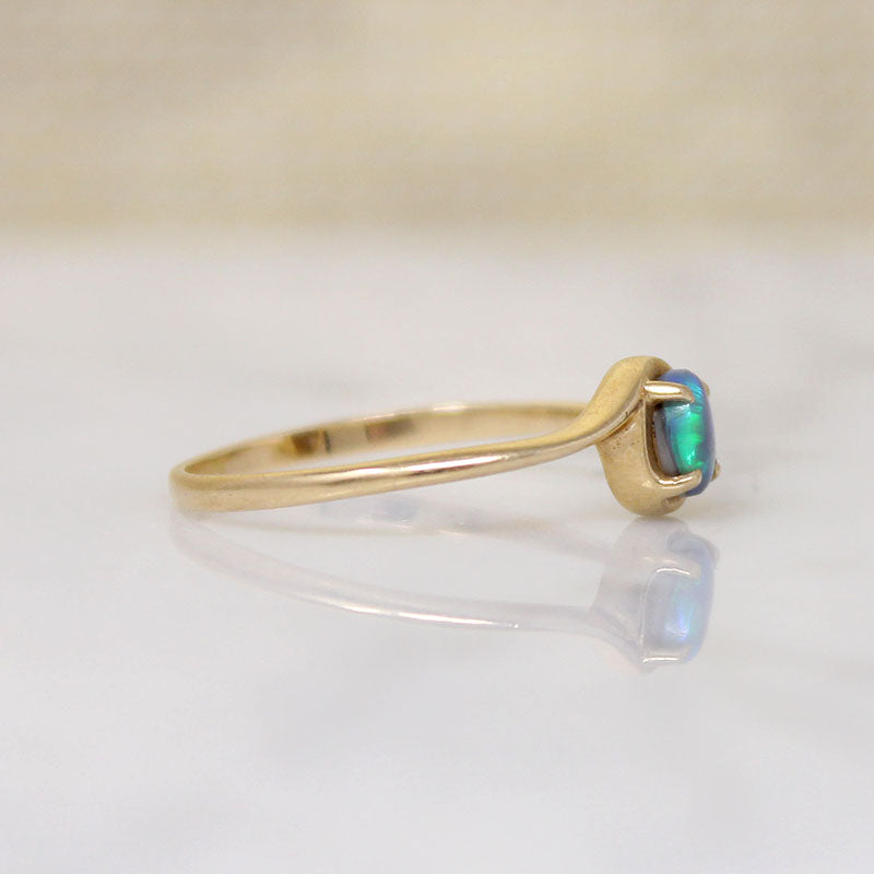 Vibrant Opal in Dainty 14k Gold Bypass Ring 