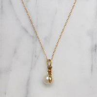 Sweet Pearl & Gold Leaf Pendant with Diamond Accent