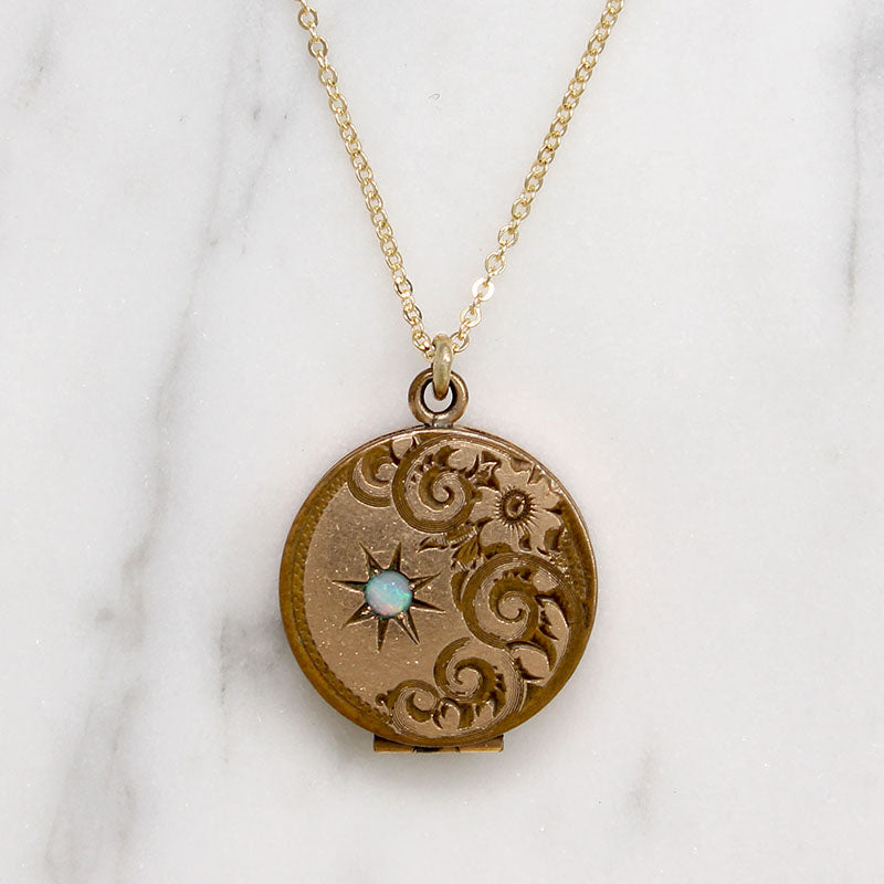 Antique Engraved Opal-Set Locket