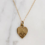 Engraved Leaves & Pinstripes Gold Filled Heart Locket