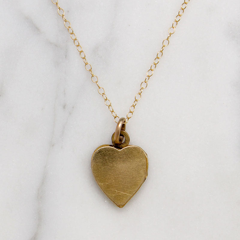 Engraved Leaves & Pinstripes Gold Filled Heart Locket