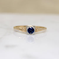 Graceful Sapphire Engagement Ring with Engraved Flowers