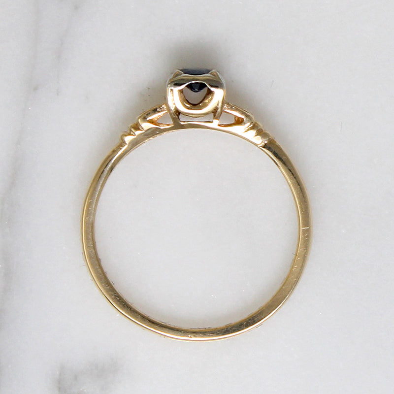 Graceful Sapphire Engagement Ring with Engraved Flowers