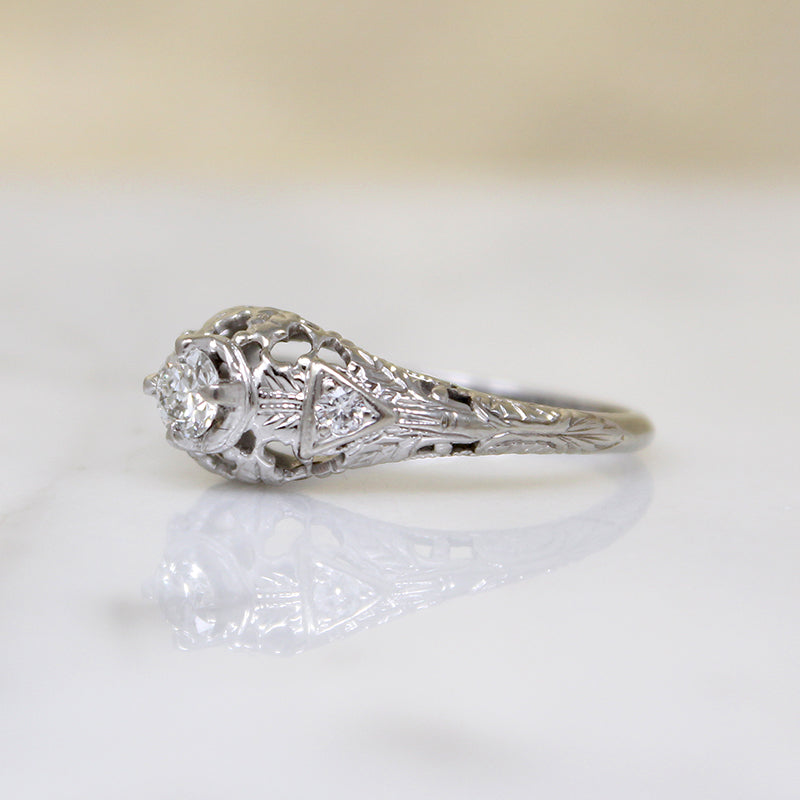 Holly Leaves White Gold Filigree & Diamond Engagement Ring