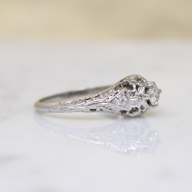 Holly Leaves White Gold Filigree & Diamond Engagement Ring