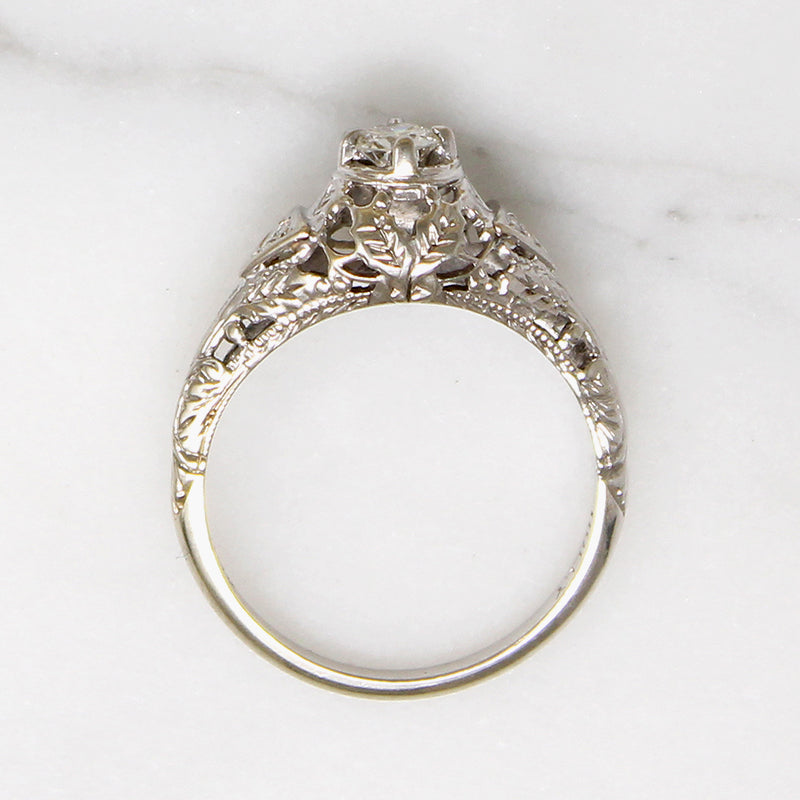 Holly Leaves White Gold Filigree & Diamond Engagement Ring
