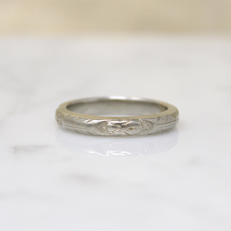 Lush Dogwood Blossom 18k White Gold Band