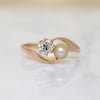 Old Mine Cut Diamond & Pearl in Rose Gold Bypass Ring