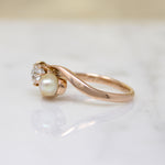 Old Mine Cut Diamond & Pearl in Rose Gold Bypass Ring