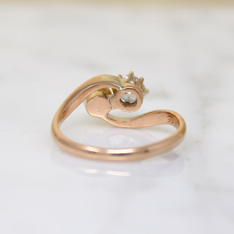 Old Mine Cut Diamond & Pearl in Rose Gold Bypass Ring