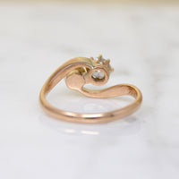 Old Mine Cut Diamond & Pearl in Rose Gold Bypass Ring