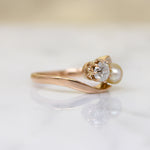 Old Mine Cut Diamond & Pearl in Rose Gold Bypass Ring